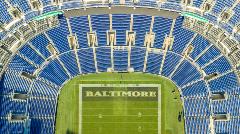 An aerial view of M&T Stadium in Baltimore, Maryland.